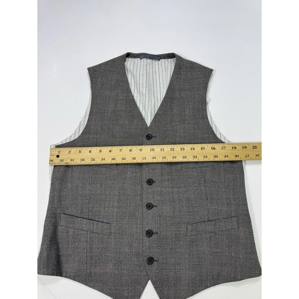 John Varvatos Mens Brown Houndstooth Plaid Vest 46 Wool Italy Slim Suit Vest